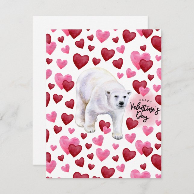Polar Bear Love Valentine’s Day Card in White Anteckningskort (Fram/baksida)