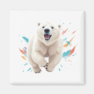 Polar Bear Lycklig Playful Roligt Jumping Luft Gla Magnet