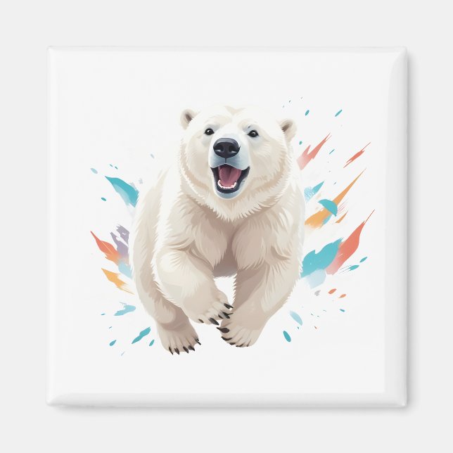 Polar Bear Lycklig Playful Roligt Jumping Luft Gla Magnet (Framsidan)