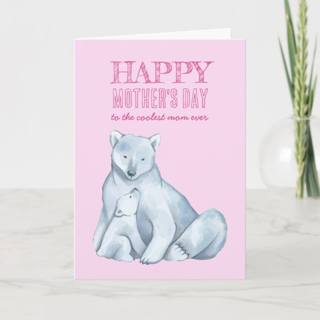 Polar Bear Mamma Cute Lycklig Mors dag Kort (Framsida)
