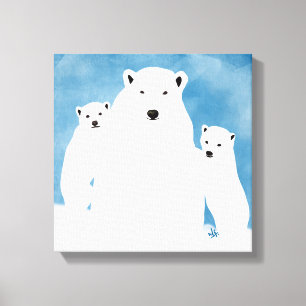 Polar Bear Mamma med Unge Canvastryck