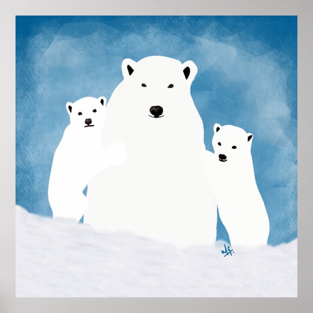 Polar Bear Mamma med Unge Illustration Poster (Framsidan)