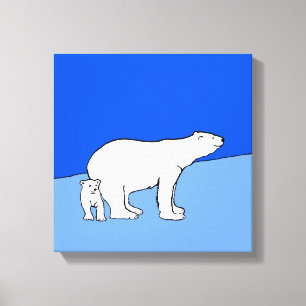 Polar Bear Mamma och Unge Painting - Wildlife Art Canvastryck