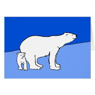 Polar Bear Mamma och Unge Painting - Wildlife Art Hälsningskort