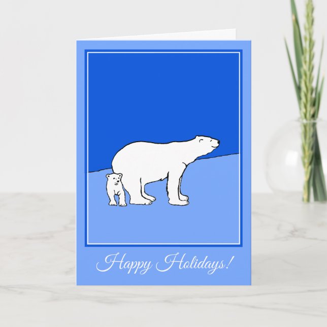 Polar Bear Mamma och Unge Painting - Wildlife Art Helgkort (Framsida)