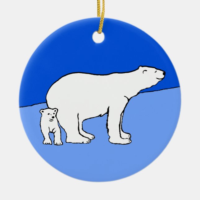 Polar Bear Mamma och Unge Painting - Wildlife Art Julgransprydnad Keramik (Framsidan)