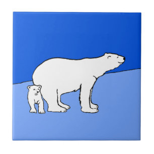 Polar Bear Mamma och Unge Painting - Wildlife Art Kakelplatta