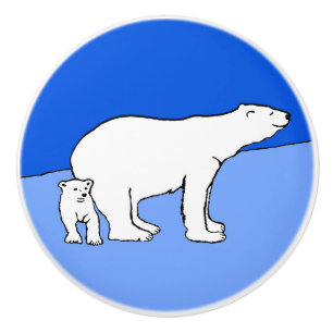 Polar Bear Mamma och Unge Painting - Wildlife Art Knopp