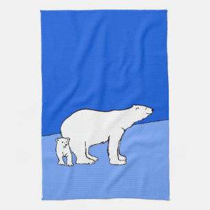 Polar Bear Mamma och Unge Painting - Wildlife Art Kökshandduk