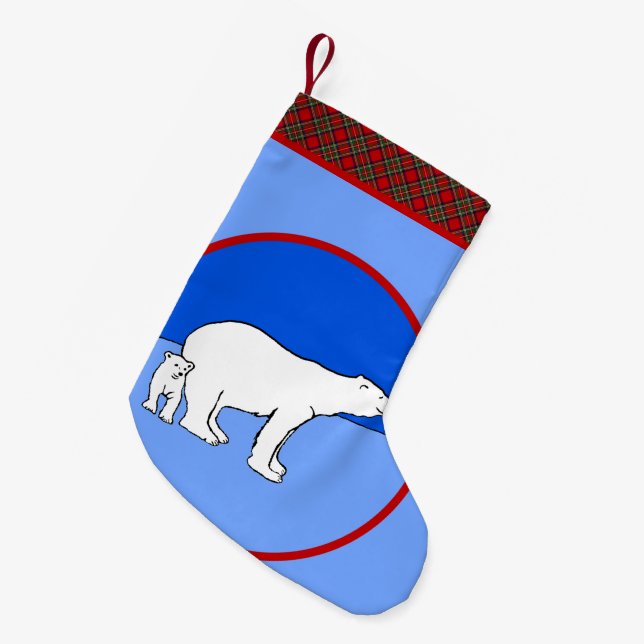 Polar Bear Mamma och Unge Painting - Wildlife Art Liten Julstrumpa (Framsidan (Hängande))