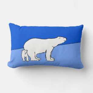 Polar Bear Mamma och Unge Painting - Wildlife Art Lumbarkudde
