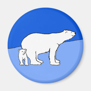 Polar Bear Mamma och Unge Painting - Wildlife Art Magnet