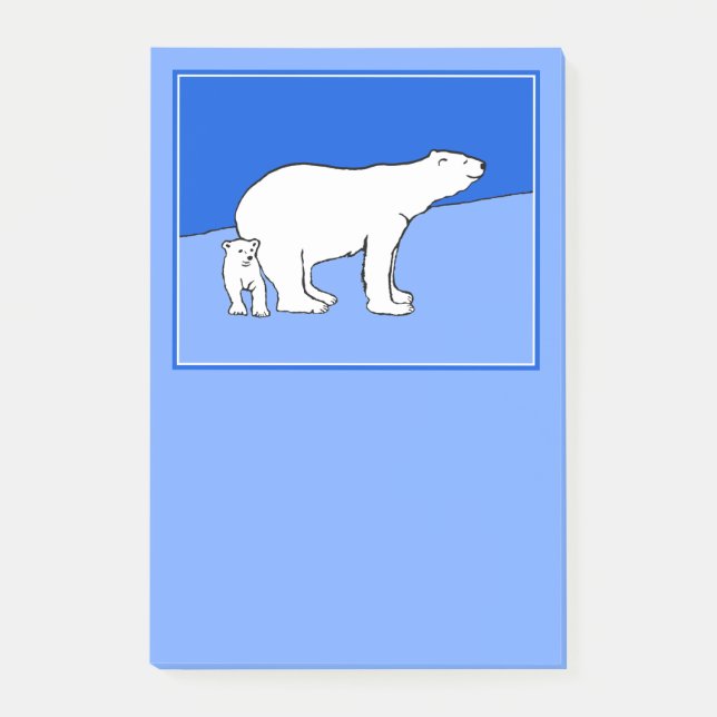 Polar Bear Mamma och Unge Painting - Wildlife Art Post-it Block (Framsida)
