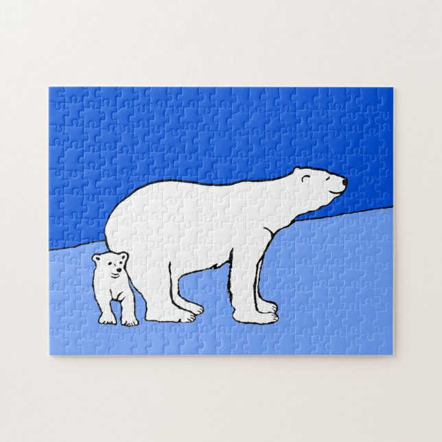 Polar Bear Mamma och Unge Painting - Wildlife Art Pussel (Horisontell)