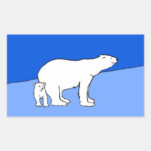 Polar Bear Mamma och Unge Painting - Wildlife Art Rektangulärt Klistermärke