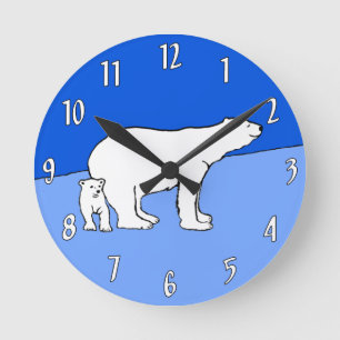 Polar Bear Mamma och Unge Painting - Wildlife Art Rund Klocka