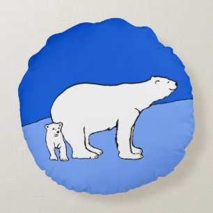 Polar Bear Mamma och Unge Painting - Wildlife Art Rund Kudde
