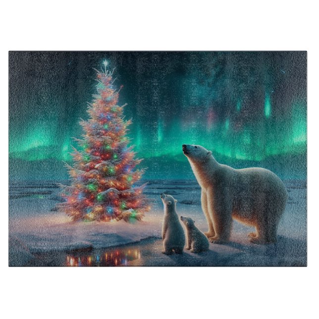 Polar Bear Mamma Unge Julgran Aurora Borealis (Framsidan)