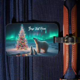 Polar Bear Mamma Unge Julgran Aurora Borealis Bagagebricka