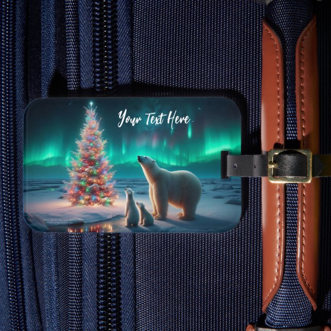 Polar Bear Mamma Unge Julgran Aurora Borealis Bagagebricka (Framsida Insitu 4)