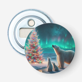 Polar Bear Mamma Unge Julgran Aurora Borealis Flasköppnare