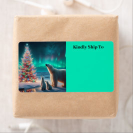 Polar Bear Mamma Unge Julgran Aurora Borealis Fraktsedel