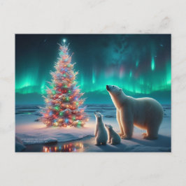 Polar Bear Mamma Unge Julgran Aurora Borealis Helg Vykort