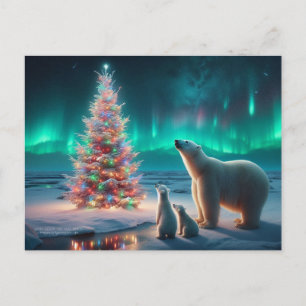 Polar Bear Mamma Unge Julgran Aurora Borealis Helg Vykort