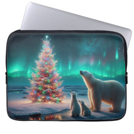 Polar Bear Mamma Unge Julgran Aurora Borealis Laptop Fodral