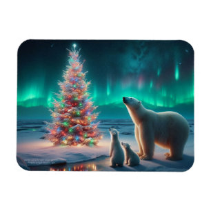 Polar Bear Mamma Unge Julgran Aurora Borealis Magnet