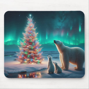 Polar Bear Mamma Unge Julgran Aurora Borealis Musmatta