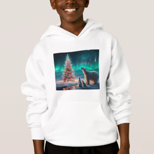 Polar Bear Mamma Unge Julgran Aurora Borealis T Shirt