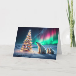 Polar Bear Mamma Unge Julgran NordLjus Helgkort