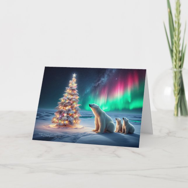 Polar Bear Mamma Unge Julgran NordLjus Helgkort (Framsida)