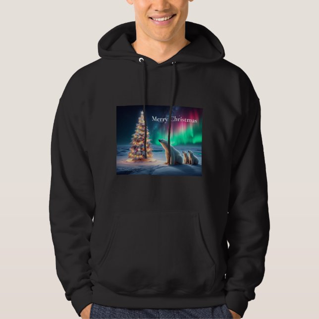 Polar Bear Mamma Unge Julgran NordLjus Hoodie (Framsida)