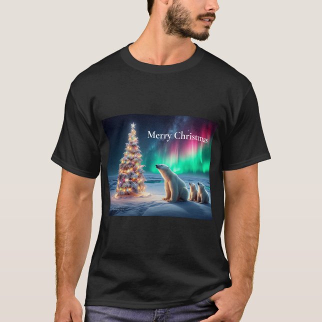 Polar Bear Mamma Unge Julgran NordLjus T Shirt (Framsida)