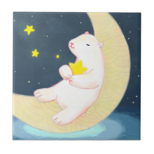 Polar Bear, Måne & Stars Kakelplatta