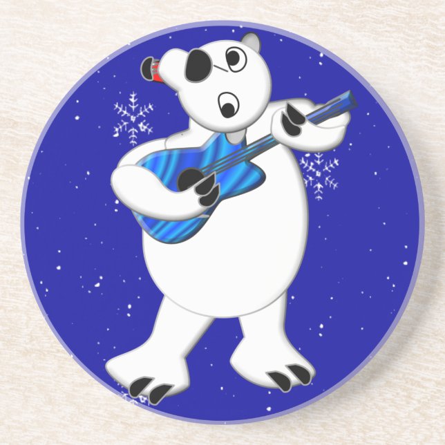 Polar Bear med Guitar Sandstone Underlägg (Framsidan)