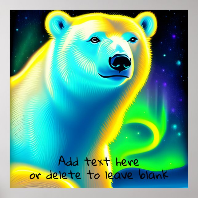 Polar Bear med norra Ljus. Redigerbar text Poster (Framsidan)