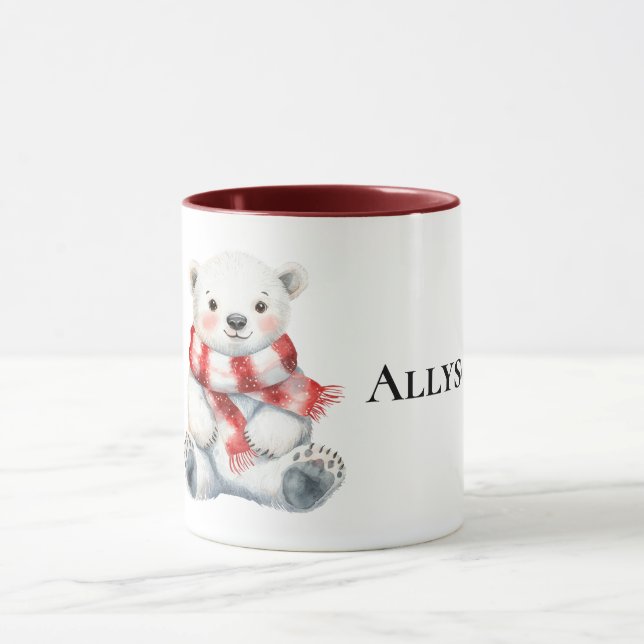Polar Bear med Peppermint Red White Scarf Mugg (Center)