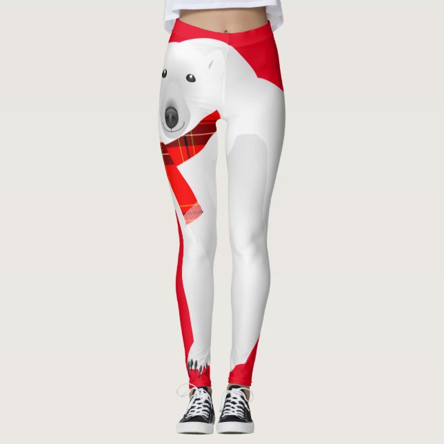 Polar Bear med Red Play Scarf Red Leggings (Framsida)