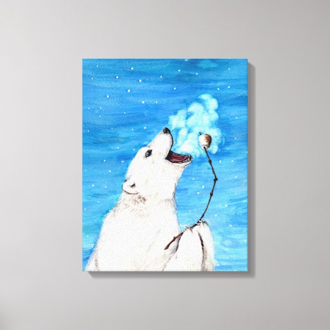 Polar Bear med tostad Marshmallow Canvastryck (Framsida)