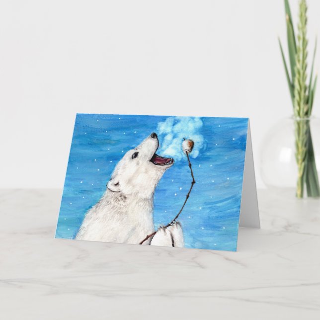 Polar Bear med tostad Marshmallow Helgkort (Framsida)