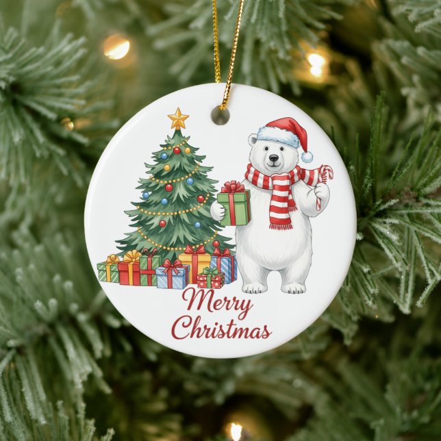 Polar Bear Merry Christmas Ornament - Personalized (Träd)