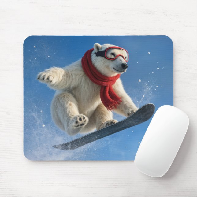 Polar Bear Mid-air on a Snowboard Musmatta (Med mus)