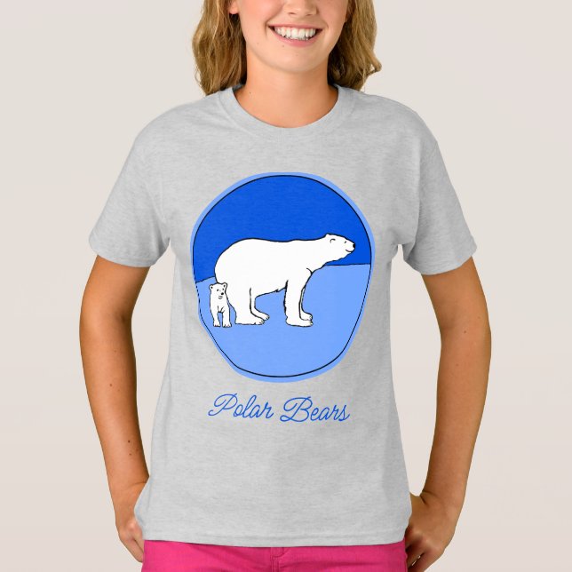 Polar Bear Mom and Cub Painting - Wildlife Art T-S T Shirt (Framsida)