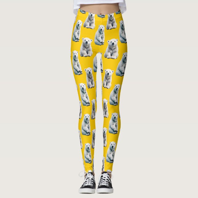 Polar Bear Mönster-design på Gult Leggings (Framsida)