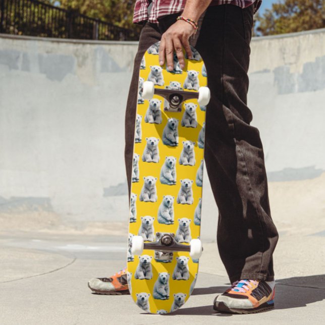 Polar Bear Mönster-design på Gult Mini Skateboard Bräda 18,5 Cm (Skapare uppladdad)