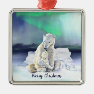 Polar Bear Mor och Baby jul Julgransprydnad Metall