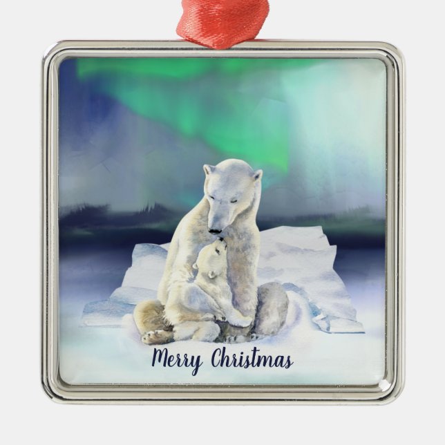 Polar Bear Mor och Baby jul Julgransprydnad Metall (Framsidan)